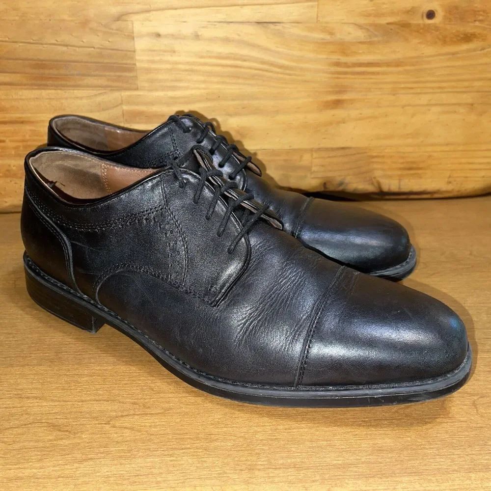Johnston‎ & Murphy Shoes Men 11 Black Sheepskin Dress Casual Shoes Cap Toe